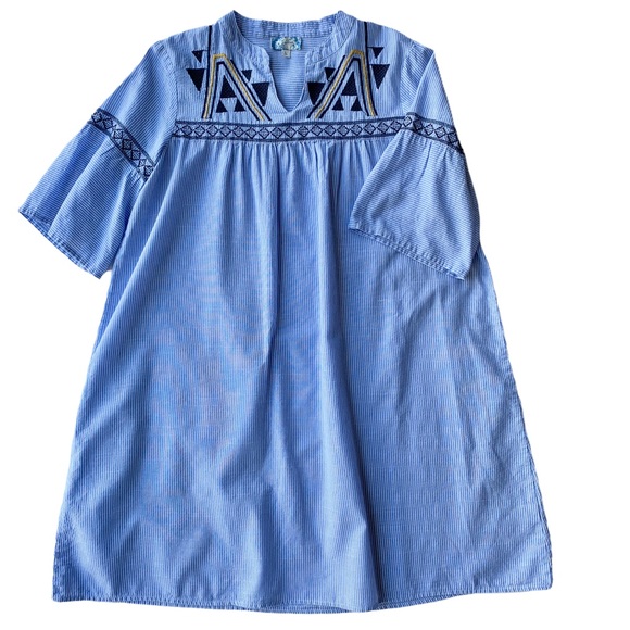 Blue White Stripes & Upper Embroidery Tunic Dress - Picture 11 of 11